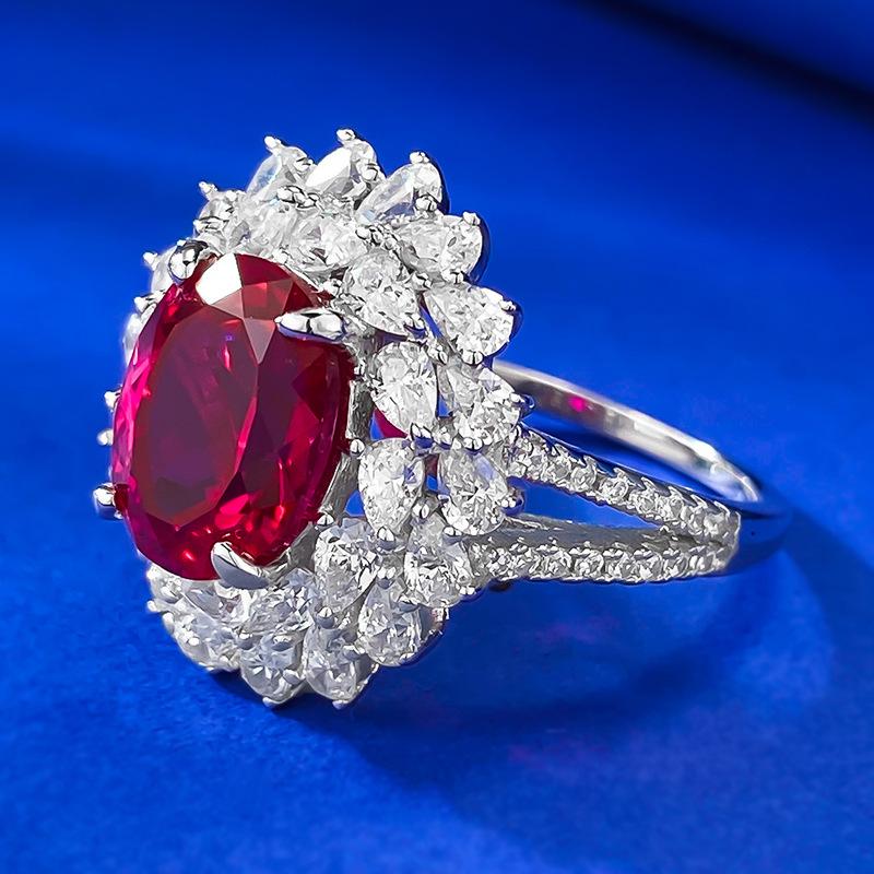NO.061 S925 sterling silver oval ring 8*10mm 6A red cubic zirconia ring fashion jewelry accessory woman girl promise ring Springtok