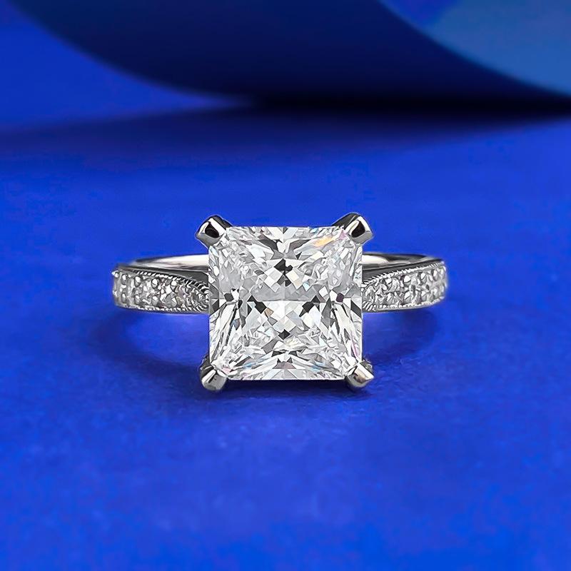 NO.024 S925 Sterling Silver Princess Cut Four Claw Ring 8*8mm 6A Cubic Zirconia Ring fashion jewelry accessory woman girl promise ring Springtok