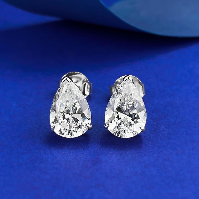 NO.189 S925 Sterling Silver Pear-Shaped Cut Ear Stud 7 * 9mm 6A Cubic Zirconia Earrings Glittering daily life Earrings Springtok