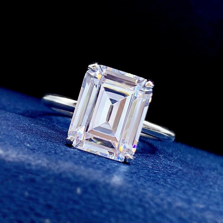NO.064 S925 Sterling Silver Grandma Cut Rock Sugar Ring 8*10mm 6A Cubic Zirconia Ring fashion jewelry accessory woman girl promise ring Springtok