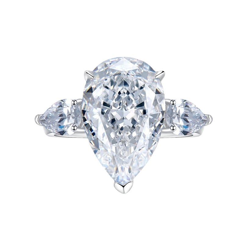 NO.034 S925 Sterling Silver Pear Shape Ice Flower Cut Ring 11*17mm White/Pink Cubic Zirconia 8A with Elegant Luxury Design for Daily Life and Engagements fashion jewelry accessory woman girl promise ring Springtok