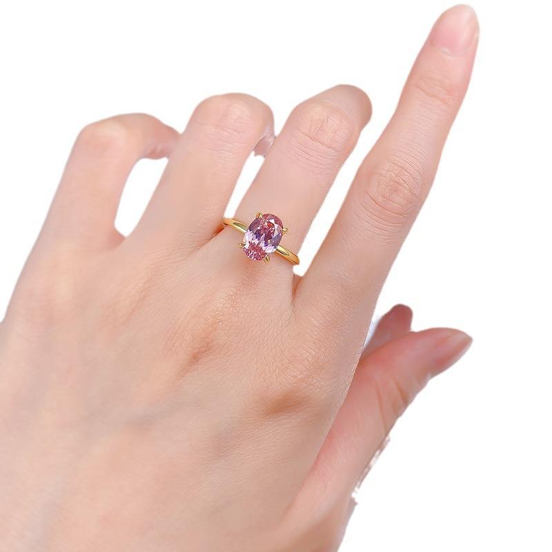 NO.043 S925 Sterling Silver Golden-Plated Oval Ring 7 * 10mm 6A Cubic Zirconia Ring fashion jewelry accessory woman girl promise ring Springtok