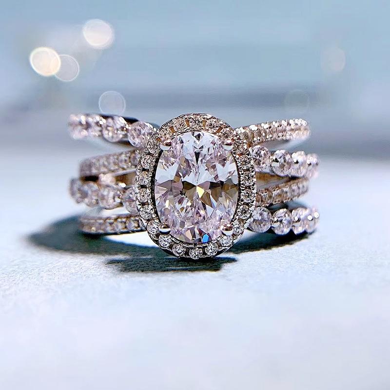 NO.058 S925 Sterling Silver Oval Cut Oval Ring 6 * 8mm 6A Cubic Zirconia Ring fashion jewelry accessory woman girl promise ring Springtok