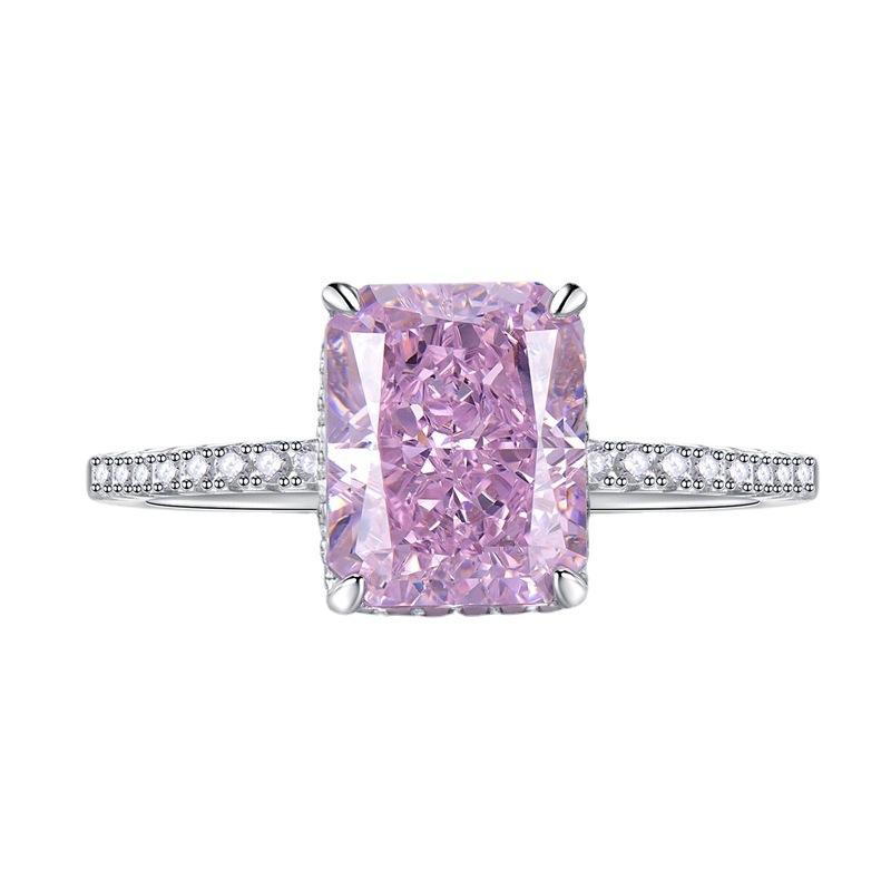 NO.022 S925 Sterling Silver Ice Flower Cut Square Ring 8*10mm 8A Cubic Zirconia Ring fashion jewelry accessory woman girl promise ring Springtok
