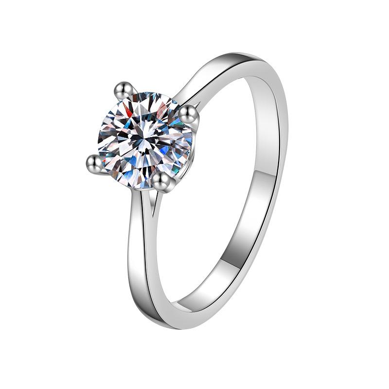NO.130 S925 Sterling Silver D Color Synthetic Moissanite Four-Claw Ring - 1 Carat & 2 Carats, High Grade Elegant Luxury, Engagement Ring fashion jewelry accessory woman girl promise ring Springtok