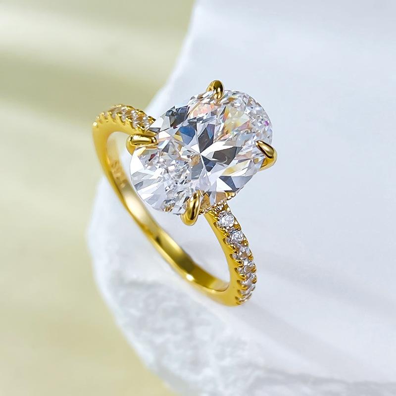 NO.001 S925 Sterling Silver Radiant Cut Oval Four-Claw Ring 8*12 8A Cubic Zirconia Ring fashion jewelry accessory woman girl promise ring Springtok
