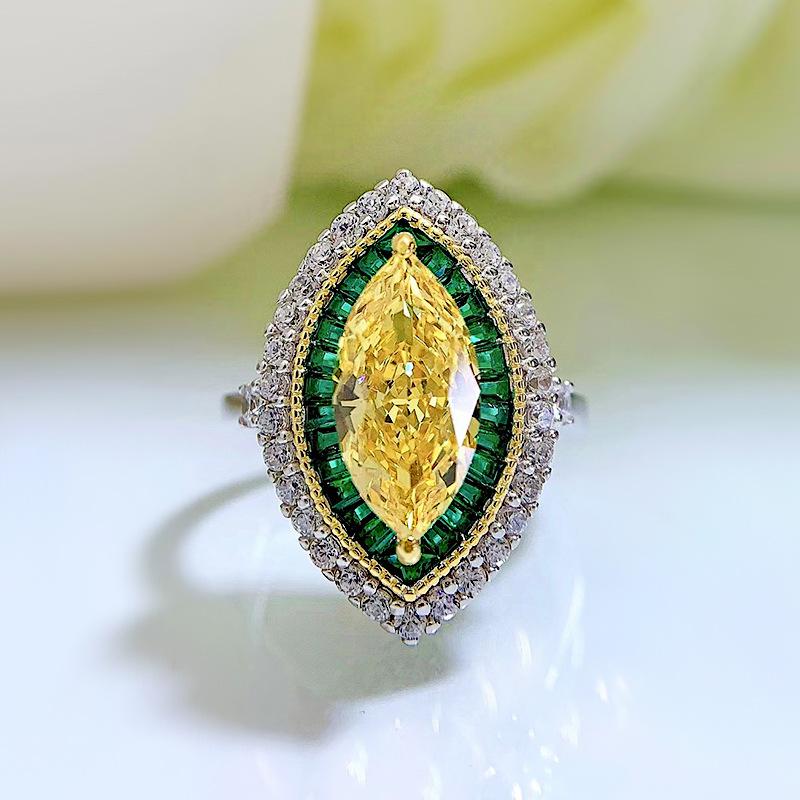 NO.075 S925 Sterling Silver Marquise Ice Flower Cut Horse Eye Ring 6*13 8A Cubic Zirconia - Elegant Luxury Daily Life Gift for Women fashion jewelry accessory woman girl promise ring Springtok