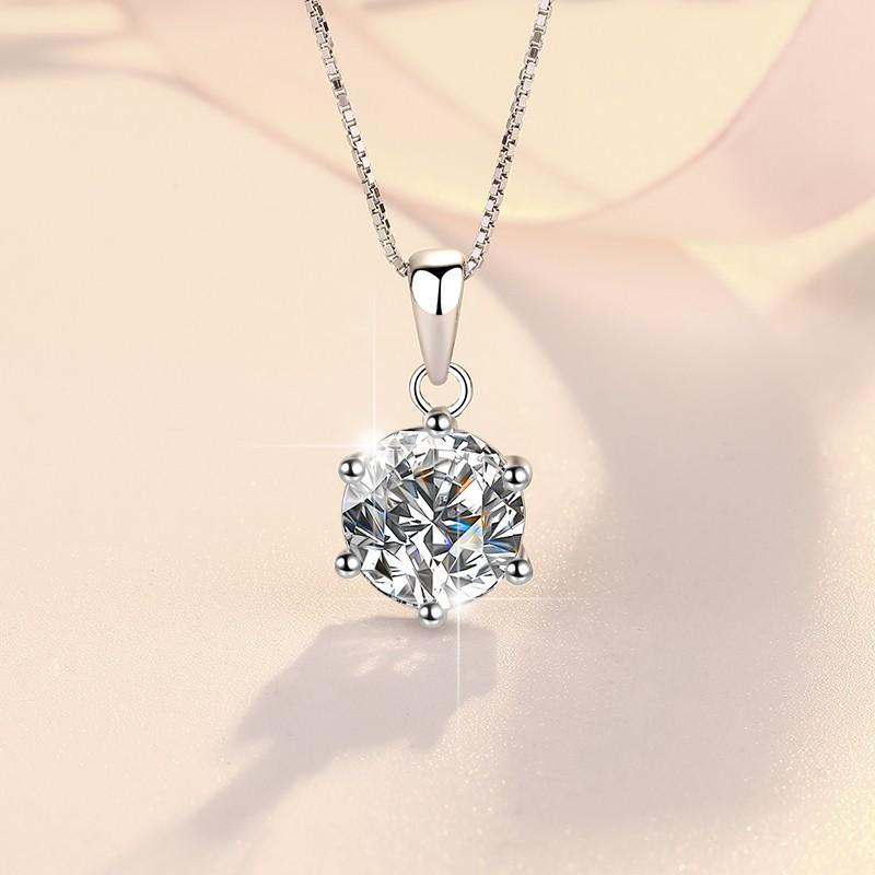 NO.192 S925 Sterling Silver Six Claw High Grade Synthetic Moissanite Certified Pendant /1 /2 /3 /5 Carat D Color E Cut VVS1 Clarity Birthday Gift Minimalist Pendant Necklace Springtok