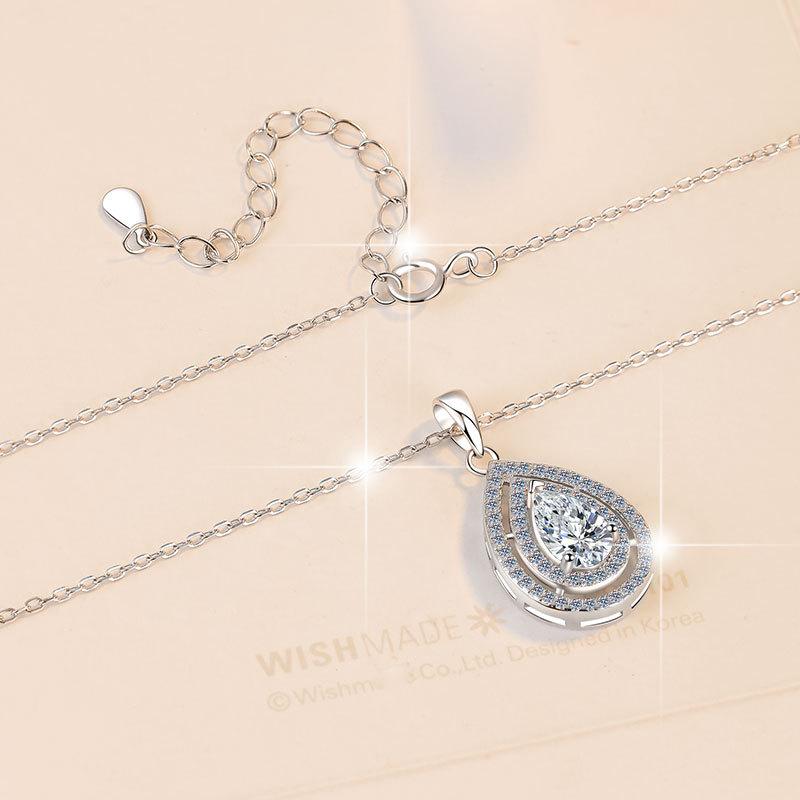 NO.198 925 sterling silver pear-shaped 1 karat synthetic moissanite Necklace Birthday Gift Minimalist Pendant Necklace Springtok