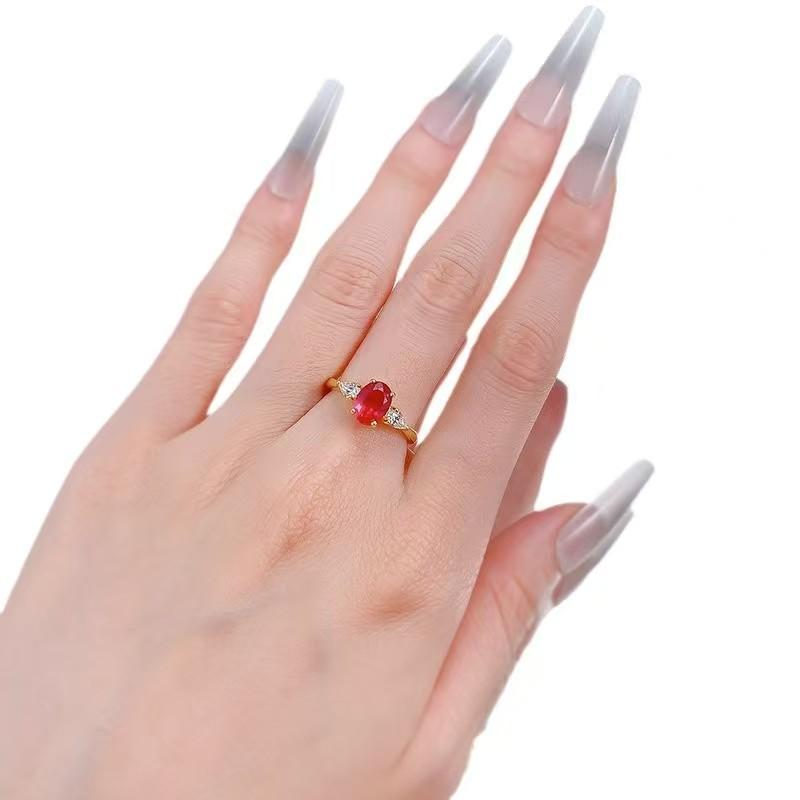 NO.053 S925 Sterling Silver Oval Cut Ring Red/Blue 6*8mm 6A Cubic Zirconia Ring fashion jewelry accessory woman girl promise ring Springtok