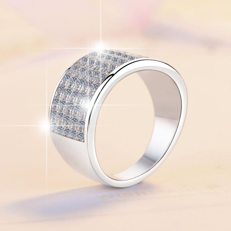 NO.156 S925 Sterling Silver Starry Sky Wide Ring Synthetic Moissanite Ring fashion jewelry accessory woman girl promise ring Springtok Men's Ring