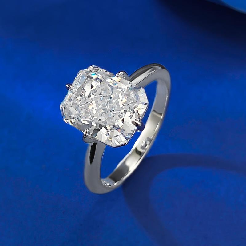 NO.007 S925 Sterling Silver Ice Flower Cut Square Ring 8*10mm 8A Cubic Zirconia Ring fashion jewelry accessory woman girl promise ring Springtok