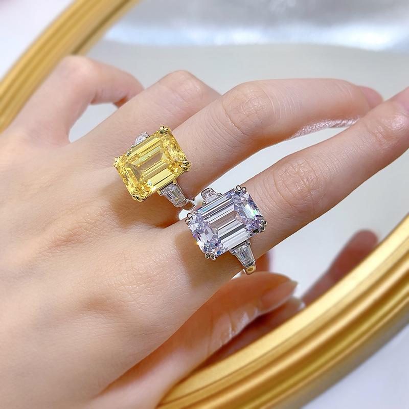 NO.066 S925 Sterling Silver Asscher Cut High Carbon Ring 11*15mm 8A Cubic Zirconia Ring fashion jewelry accessory woman girl promise ring Springtok