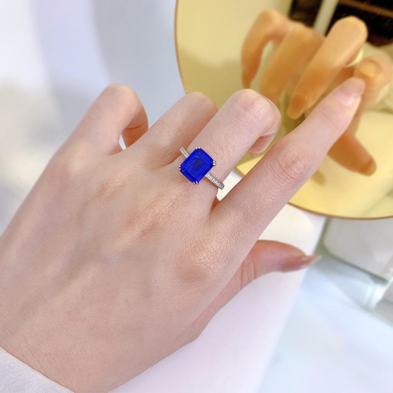 NO.072 S925 Sterling Silver Grandmother Cut Square Ring 8*10mm 6A Cubic Zirconia Ring fashion jewelry accessory woman girl promise ring Springtok