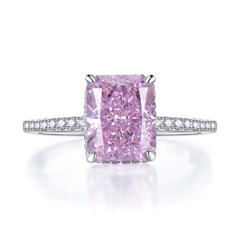 NO.022 S925 Sterling Silver Ice Flower Cut Square Ring 8*10mm 8A Cubic Zirconia Ring fashion jewelry accessory woman girl promise ring Springtok