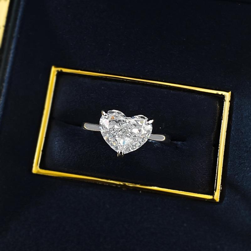 NO.085 S925 Sterling Silver Ice Flower Cut Fat Heart Ring 10*8mm 8A Cubic Zirconia Ring - Elegant Luxury Wedding Ring for Daily Life and Engagements fashion jewelry accessory woman girl promise ring Springtok
