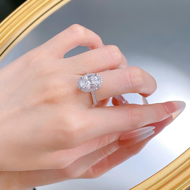 NO.045 S925 Sterling Silver Oval Cut Pigeon Eggs Ring 8*12 6A Cubic Zirconia Ring fashion jewelry accessory woman girl promise ring Springtok