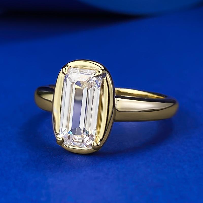 NO.067 S925 Sterling Silver Grandma Cut Golden Cube Sugar Ring 5*10mm 6A Cubic Zirconia Ring Daily Wear fashion jewelry accessory woman girl promise ring Springtok