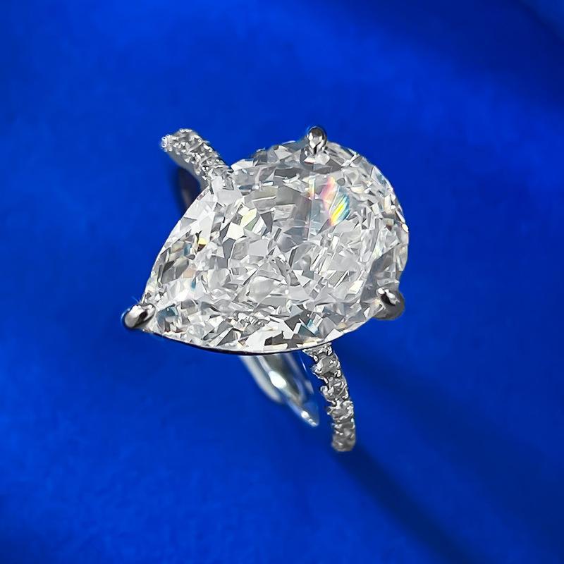 NO.032 S925 Sterling Silver Pear Shaped Ice Flower Cut Ring 10*14mm 8A Cubic Zirconia with Elegant Design for Daily Life, Women, and Engagement Gifts fashion jewelry accessory woman girl promise ring Springtok