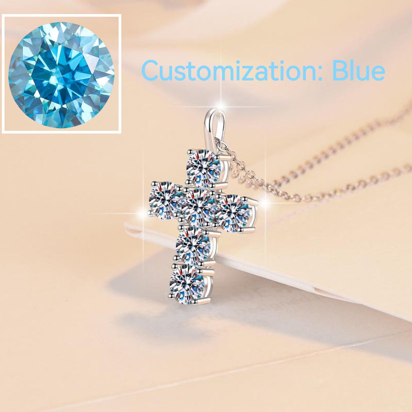 NO.201 S925 Sterling Silver Synthetic Moissanite Big Cross Necklace Birthday Gift Minimalist Pendant Necklace Springtok