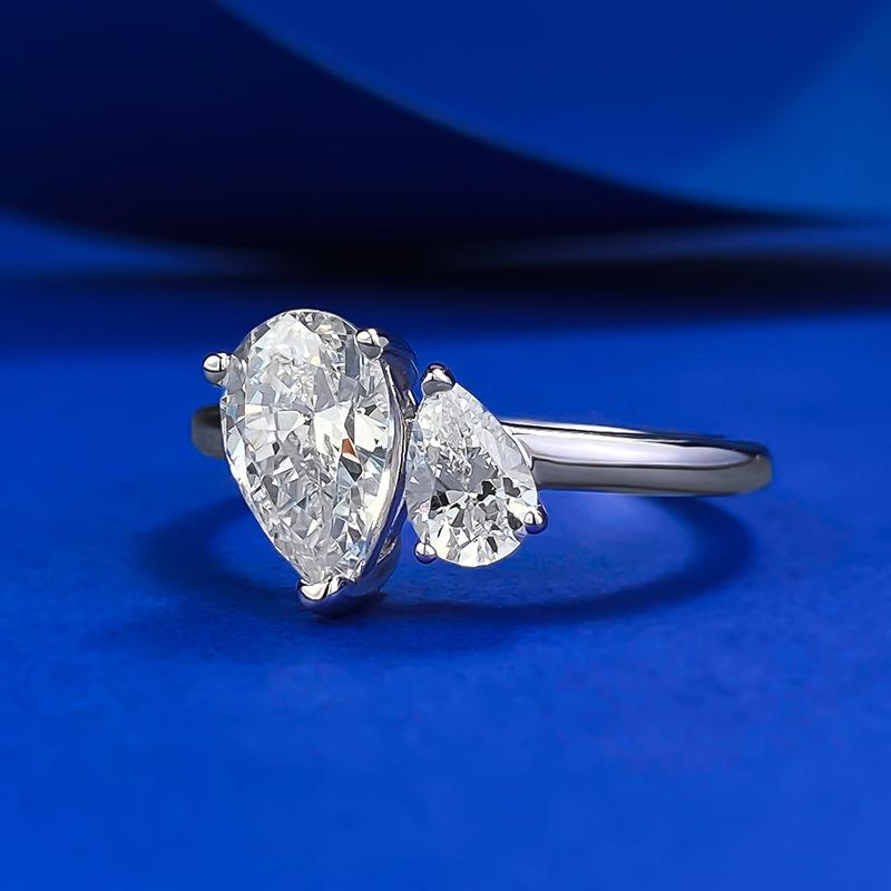NO.030 S925 Sterling Silver Pear Ice Flower Cut Double Pear-Shaped Ring 6 * 9mm 8A Cubic Zirconia Ring fashion jewelry accessory woman girl promise ring Springtok