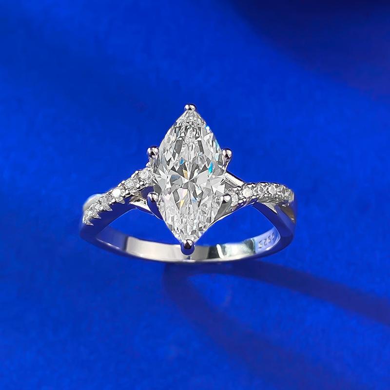 NO.073 S925 Sterling Silver Marquise Cut Horse Eye Ring 6*12 6A Cubic Zirconia Ring fashion jewelry accessory woman girl promise ring Springtok