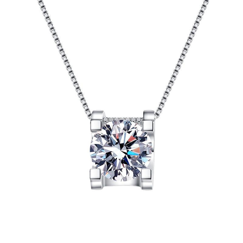 NO.196 S925 Sterling Silver Four-Claw Synthetic Moissanite Necklace Birthday Gift Minimalist Pendant Necklace Springtok