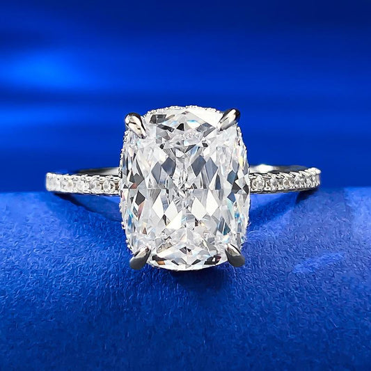 NO.021 S925 Sterling Silver Ice Flower cut Cushion Ring 8*10mm 8A cubic zirconia ring fashion jewelry accessory woman girl promise ring Springtok