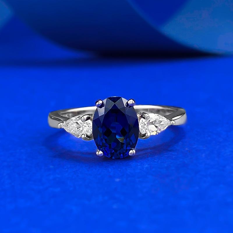 NO.053 S925 Sterling Silver Oval Cut Ring Red/Blue 6*8mm 6A Cubic Zirconia Ring fashion jewelry accessory woman girl promise ring Springtok