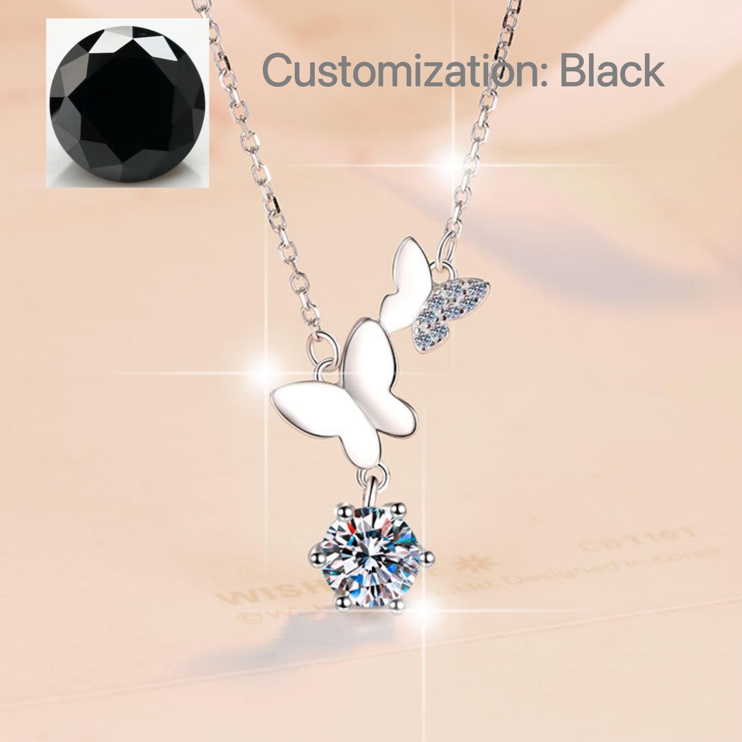 NO.199 S925 Sterling Silver Butterfly Necklace Synthetic Moissanite Necklace Birthday Gift Minimalist Pendant Necklace Springtok