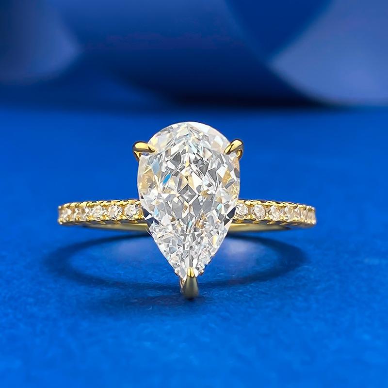 NO.028 S925 Sterling Silver Pear Shaped Ice Flower Cut Ring 7*11mm 8A Cubic Zirconia with Elegant Luxury Design for Women and Daily Life fashion jewelry accessory woman girl promise ring Springtok