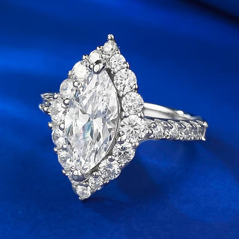NO.074 S925 Sterling Silver Ice Flower Cut Horse Eye Ring 6*12 8A Cubic Zirconia Ring fashion jewelry accessory woman girl promise ring Springtok