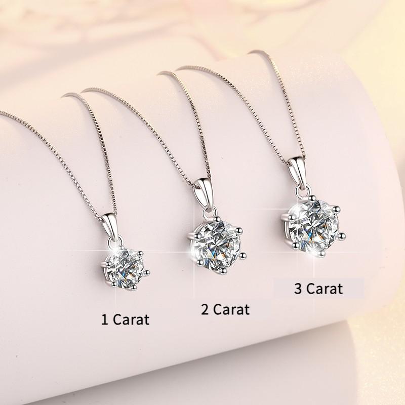 NO.192 S925 Sterling Silver Six Claw High Grade Synthetic Moissanite Certified Pendant /1 /2 /3 /5 Carat D Color E Cut VVS1 Clarity Birthday Gift Minimalist Pendant Necklace Springtok