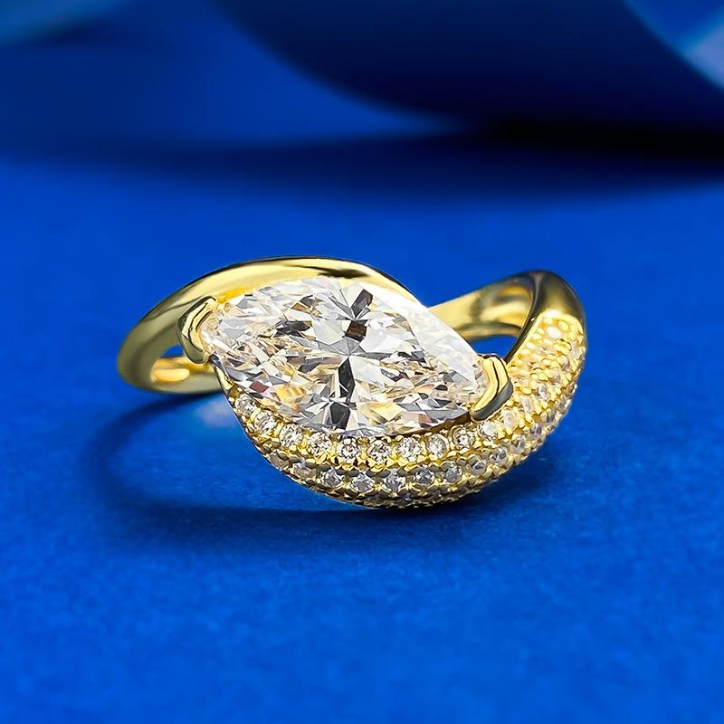 NO.076 S925 Sterling Silver Marquise Ring 6*12mm 6A Cubic Zirconia Ring fashion jewelry accessory woman girl promise ring Springtok
