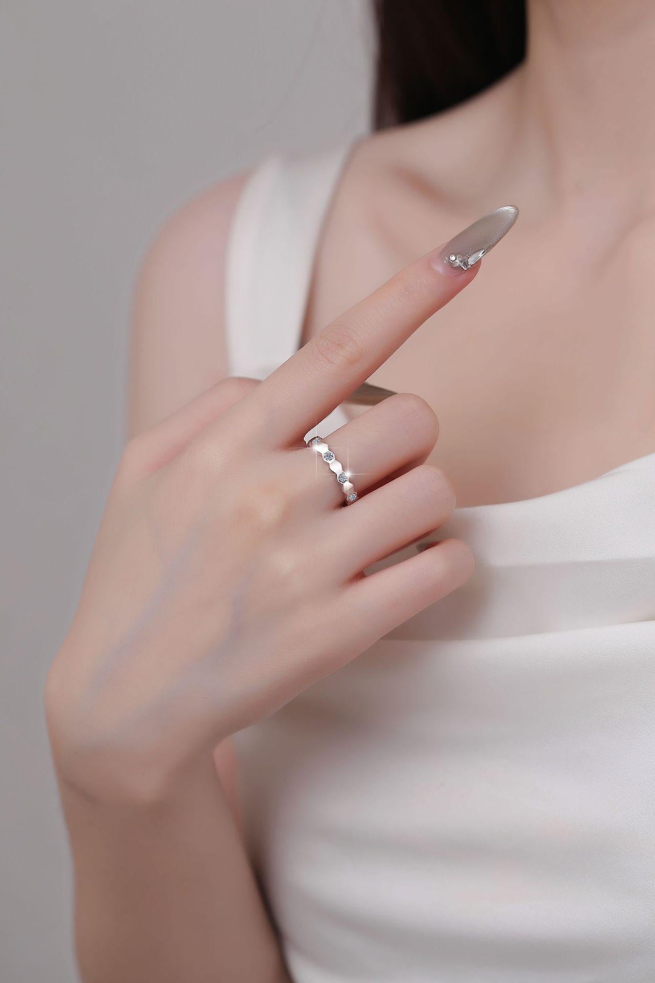 S925 Sterling Silver Honeycomb Band Ring Synthetic Moissanite Ring fashion jewelry accessory woman girl promise ring Springtok