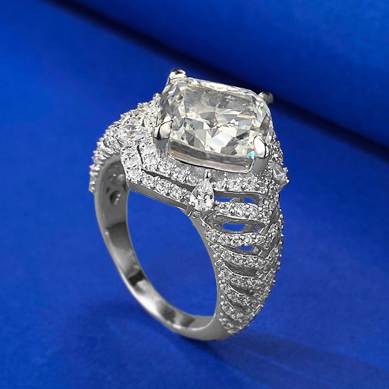 NO.087 S925 Sterling Silver Ice Flower Cut Round Ring 10*10 8A Cubic Zirconia Ring fashion jewelry accessory woman girl promise ring Springtok