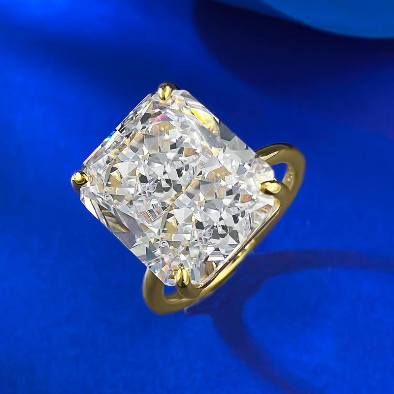 NO.011 S925 Sterling Silver Ice Flower Cut Square Ring 12*14mm 8A Cubic Zirconia Ring fashion jewelry accessory woman girl promise ring Springtok