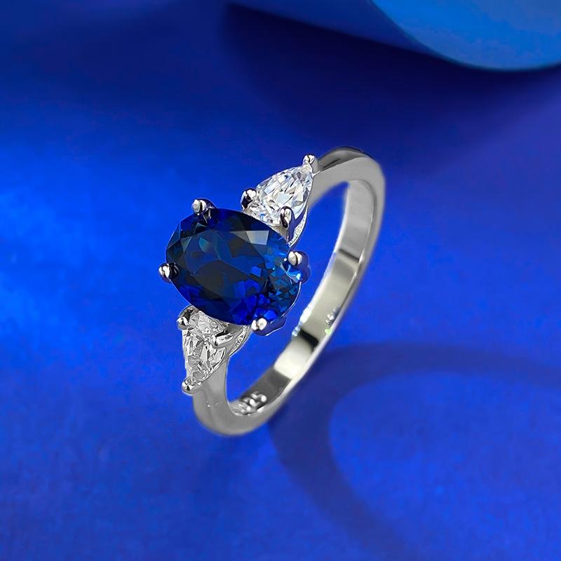 NO.053 S925 Sterling Silver Oval Cut Ring Red/Blue 6*8mm 6A Cubic Zirconia Ring fashion jewelry accessory woman girl promise ring Springtok
