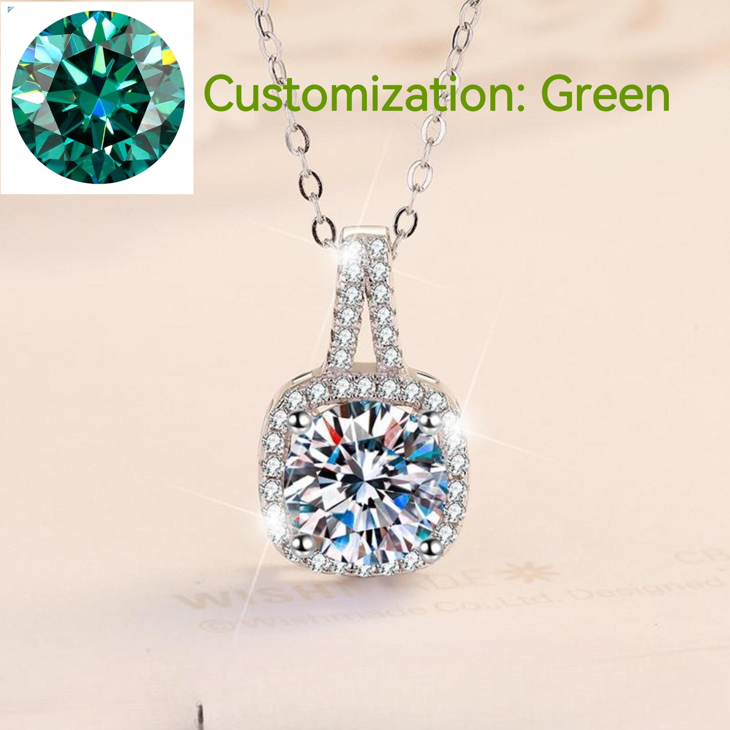 NO.204 S925 Sterling Silver Synthetic Moissanite Square Geometric Necklace Birthday Gift Minimalist Pendant Necklace Springtok