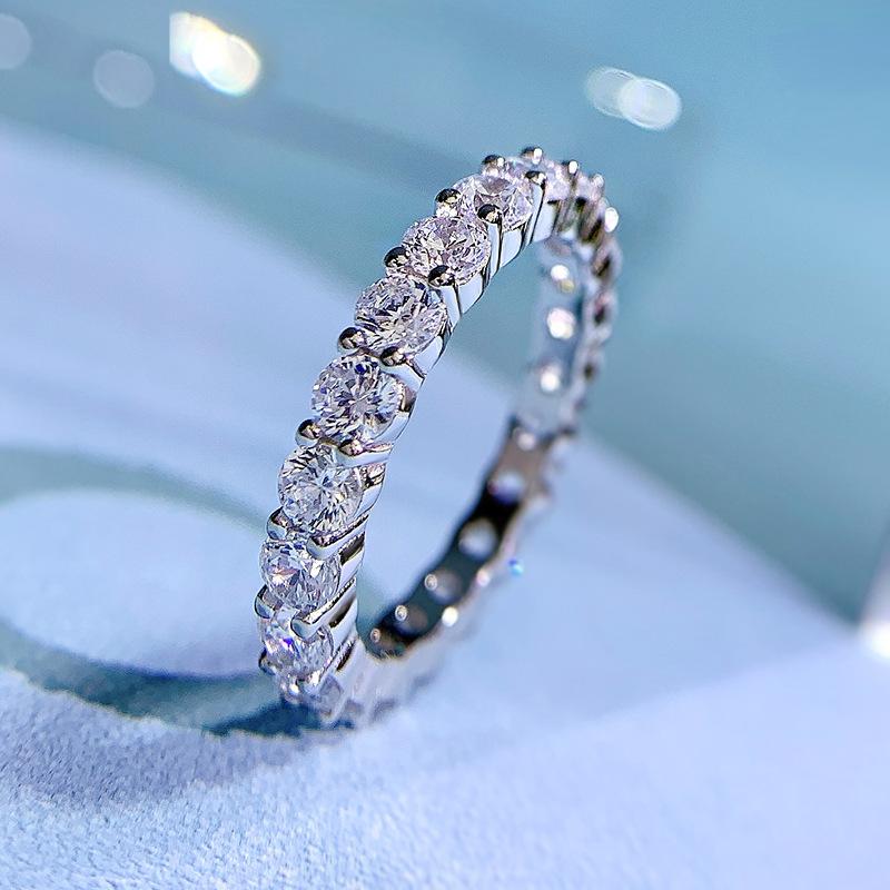 NO.098 S925 Sterling Silver Row Ring 6A Cubic Zirconia Ring ring fashion jewelry accessory woman girl promise ring Springtok