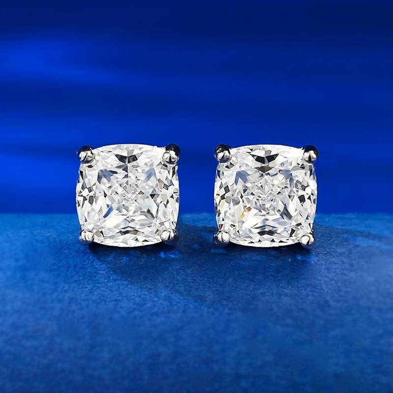 NO.181 S925 Sterling Silver Ice Flower Cut Pillow Stud Earrings 7*7 8A Cubic Zirconia Stud Earrings Glittering daily life Earrings Springtok