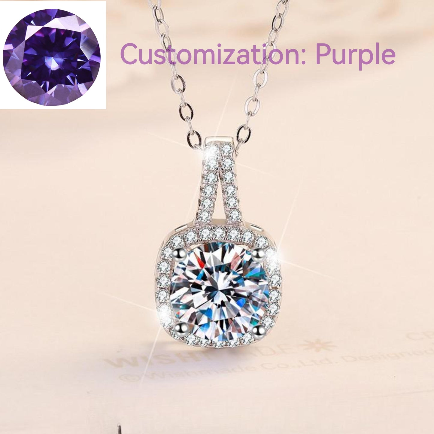 NO.204 S925 Sterling Silver Synthetic Moissanite Square Geometric Necklace Birthday Gift Minimalist Pendant Necklace Springtok