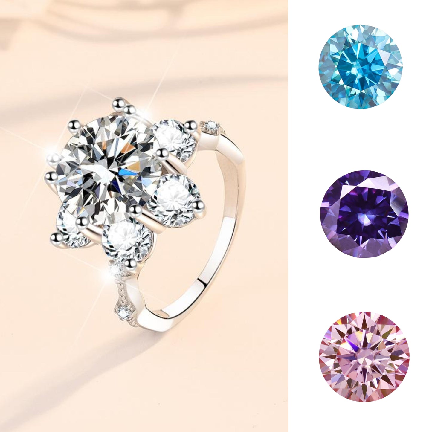 NO.127 S925 Sterling Silver Synthetic Moissanite Ring Flower Ring fashion jewelry accessory woman girl promise ring Springtok