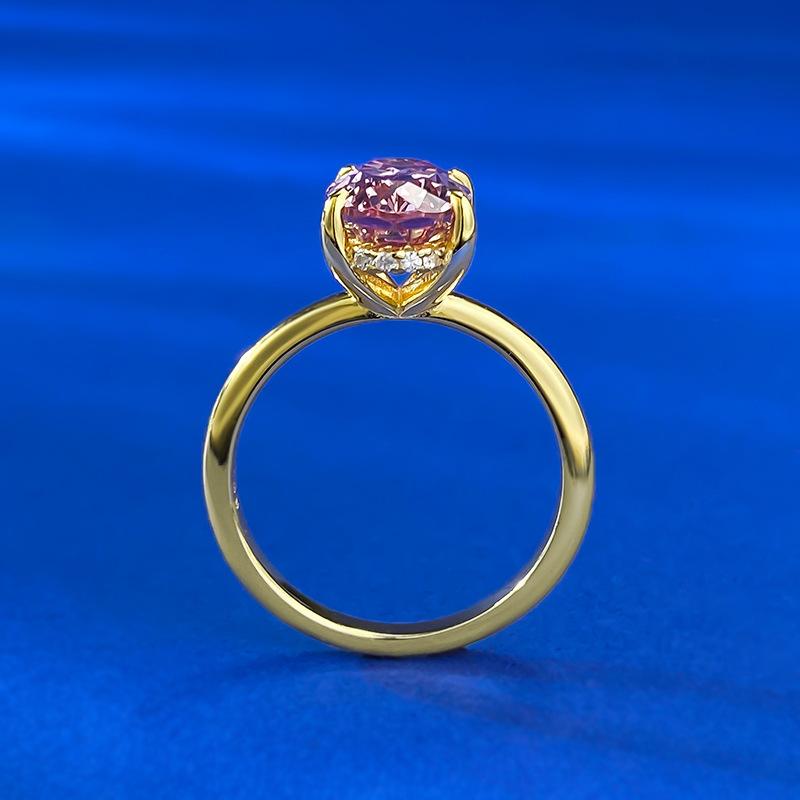 NO.043 S925 Sterling Silver Golden-Plated Oval Ring 7 * 10mm 6A Cubic Zirconia Ring fashion jewelry accessory woman girl promise ring Springtok