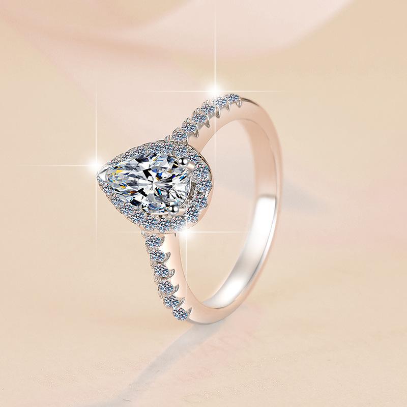 NO.138 S925 Sterling Silver Ring Water Drop Girl Heart Ring Synthetic Moissanite Ring fashion jewelry accessory woman girl promise ring Springtok