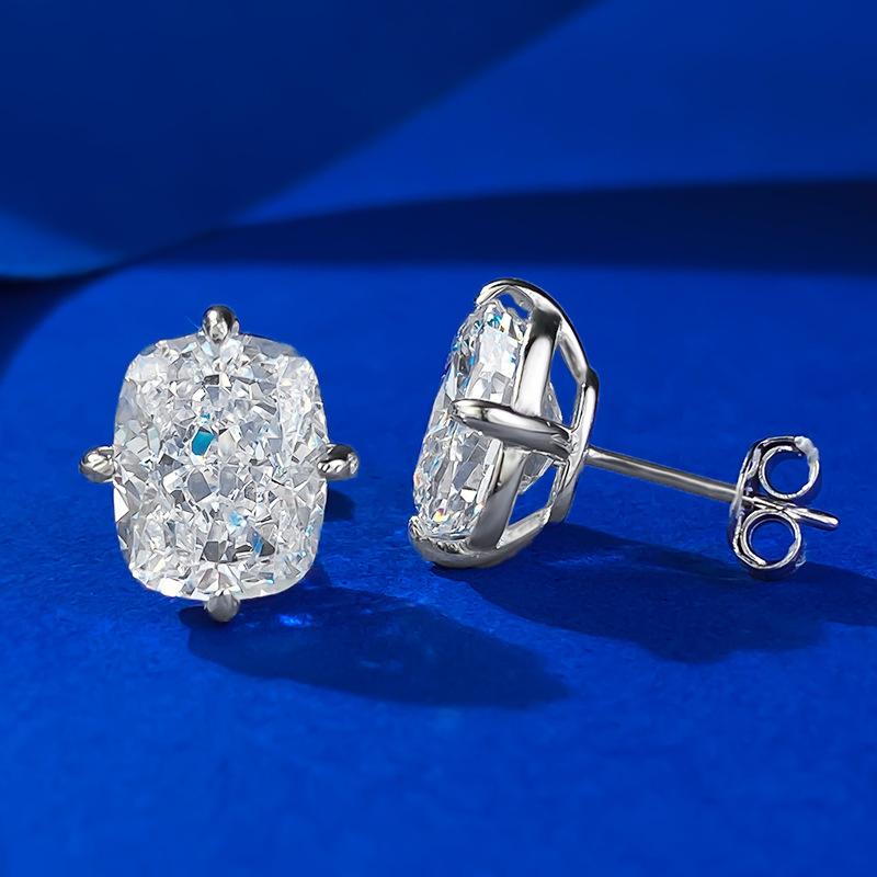 NO.186 S925 Sterling Silver Ice Flower Cut Stud Earrings 8*10mm 8A Cubic Zirconia Earrings Glittering daily life Earrings Springtok