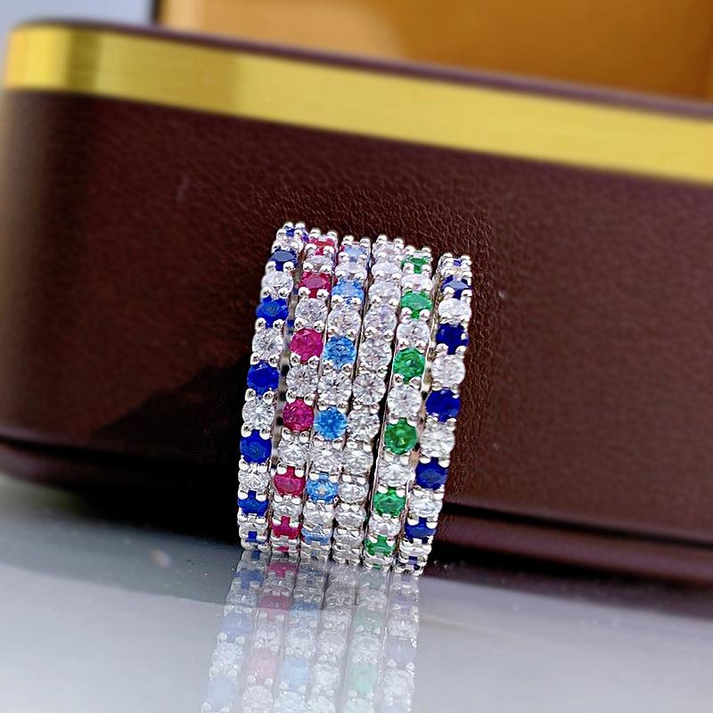NO.096 S925 Sterling Silver Color Fine Row Ring 6A Cubic Zirconia Ring fashion jewelry accessory woman girl promise ring Springtok