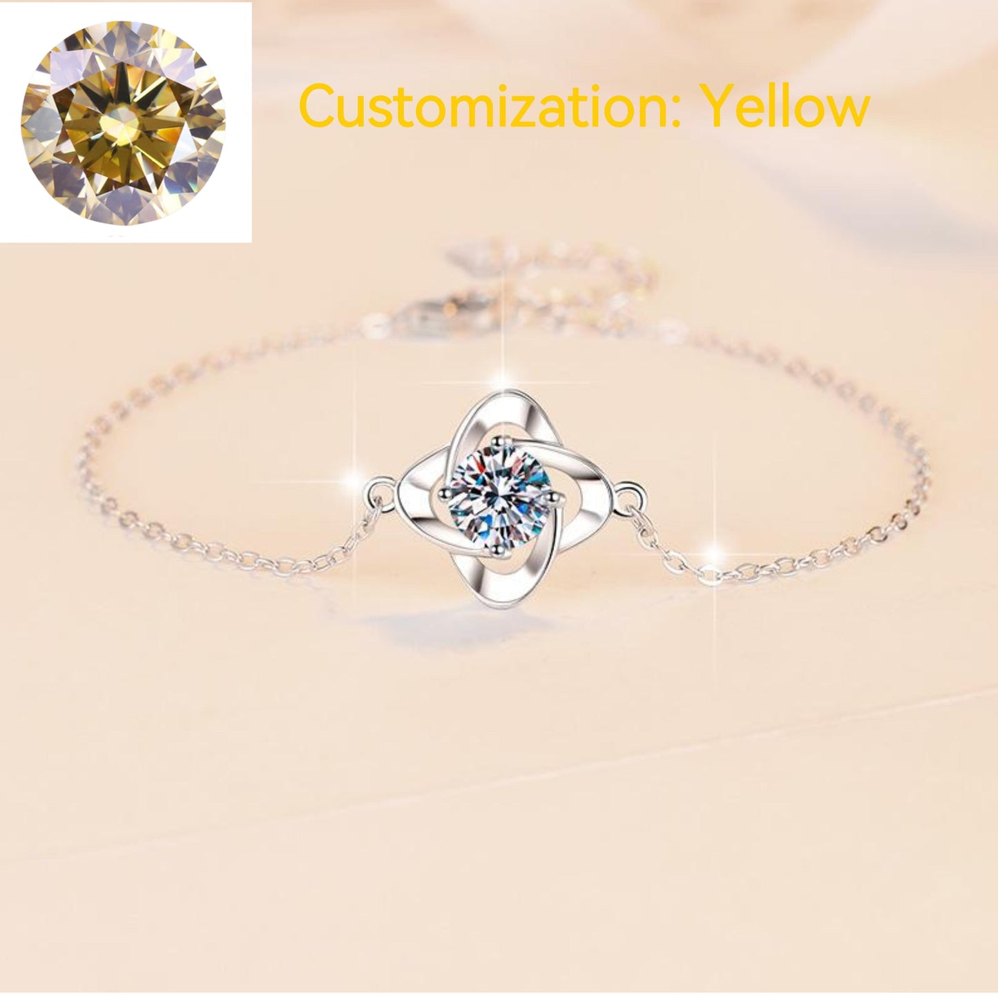 NO.142 925 Sterling Silver Four Petals Bracelet Synthetic Moissanite Bracelet