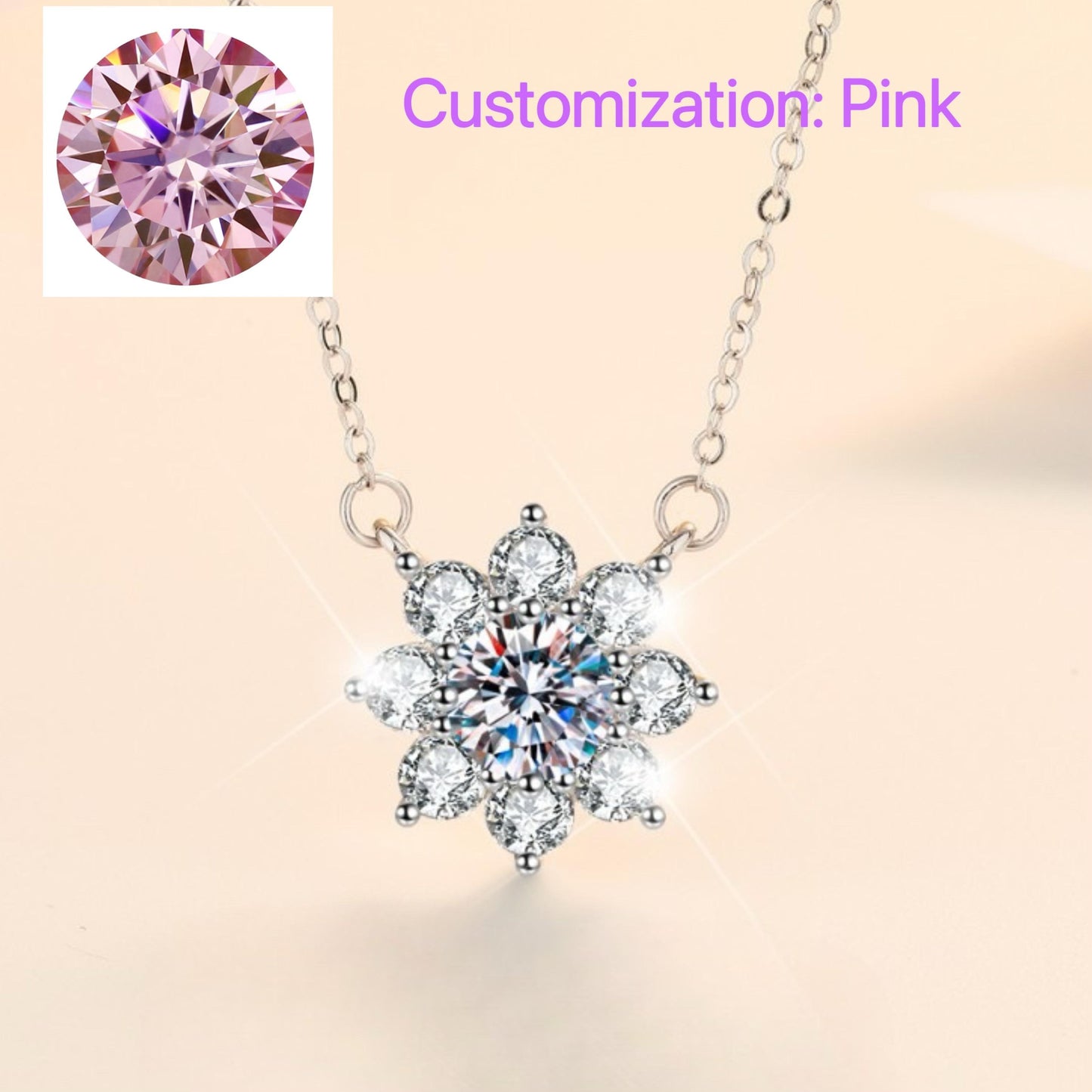 NO.200 S925 Sterling Silver Sunflower Synthetic Moissanite Necklace Birthday Gift Minimalist Pendant Necklace Springtok