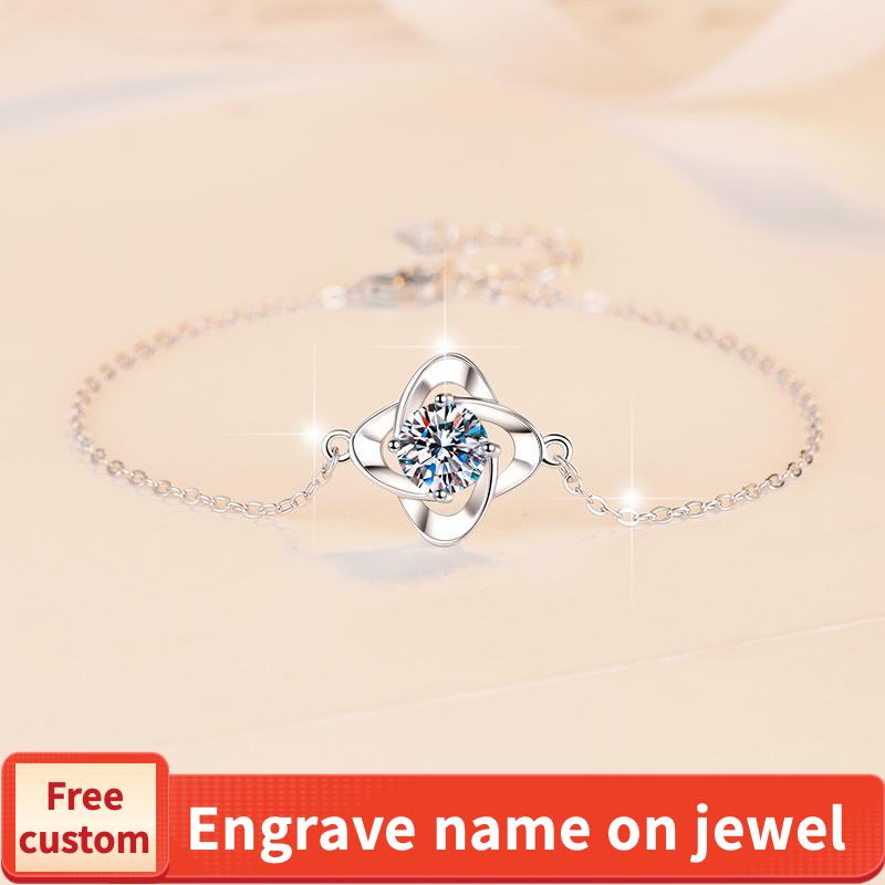 NO.142 925 Sterling Silver Four Petals Bracelet Synthetic Moissanite Bracelet